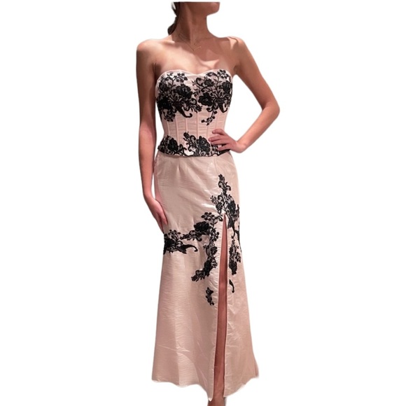 Jovani Strapless Gown Pink/Black - Picture 1 of 6